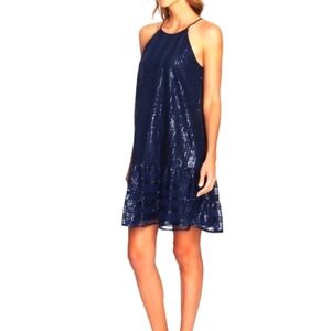 CeCe Sequin Ruffle Trim Spaghetti Straps Dress